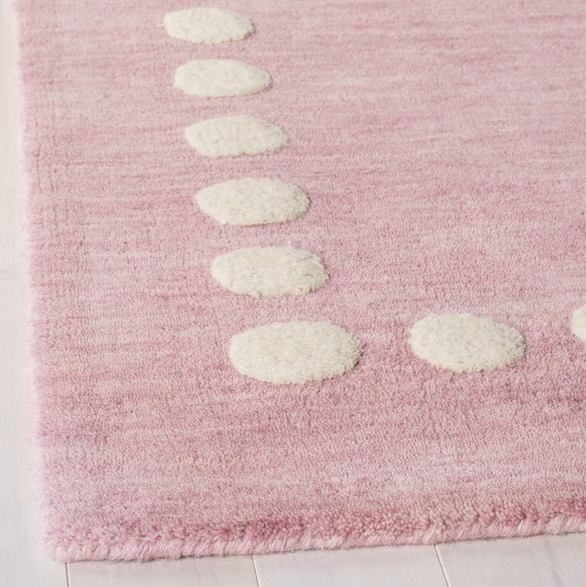 Kids Collection Area Rug - 5' x 8', Pink, Handmade Polka Dot Border Wool, Ideal for High Traffic Areas in Living Room, Bedroom (SFK802U)