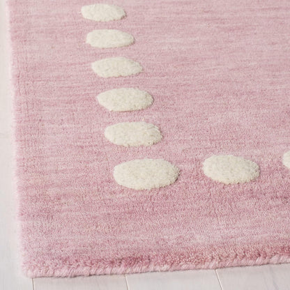Kids Collection Area Rug - 5' x 8', Pink, Handmade Polka Dot Border Wool, Ideal for High Traffic Areas in Living Room, Bedroom (SFK802U)