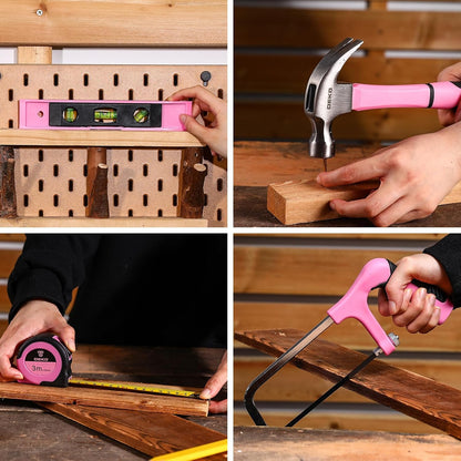 Pink Power Drill Tool Kit Set: 20V Cordless Electric Drill, Driver, Tool Box with Battery