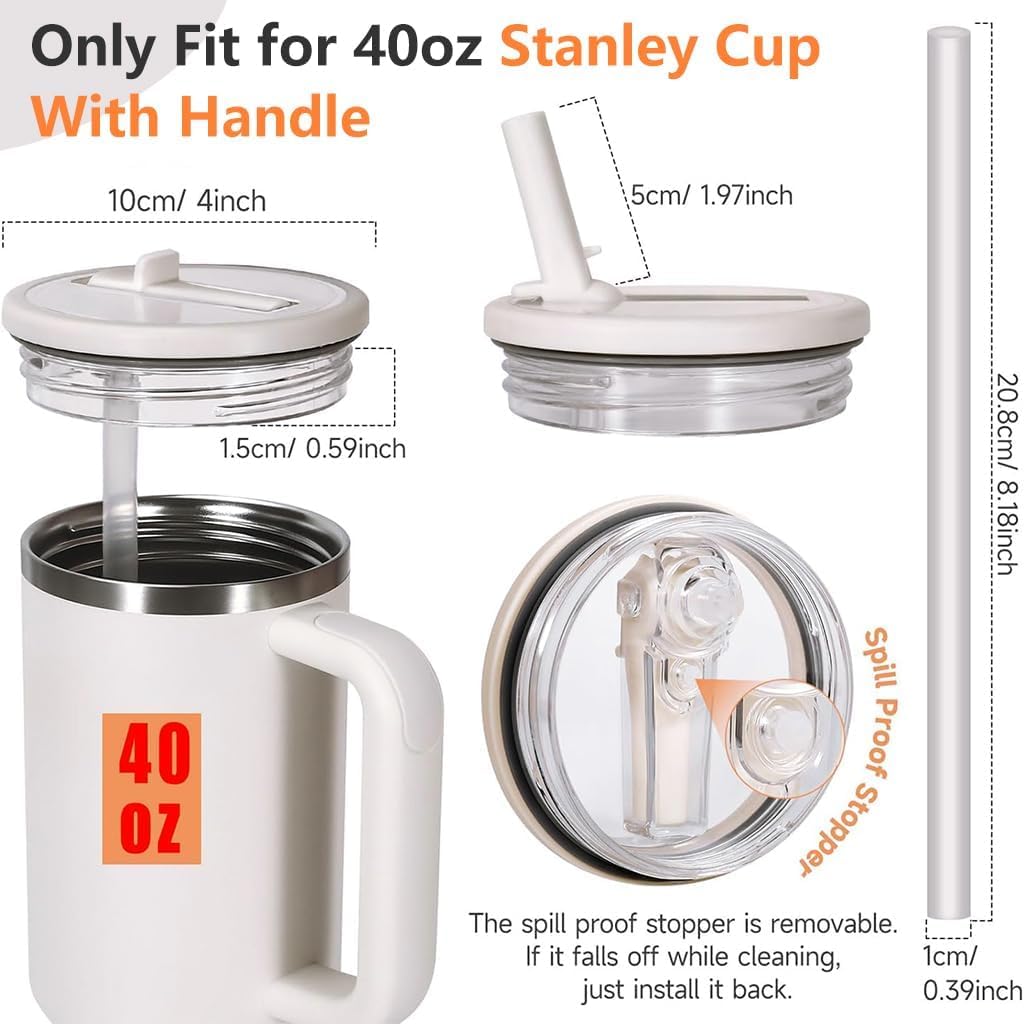 2 Pack 40 Oz Stanley Replacement Lid, Flip Straw Leak Proof Top Fit For Quencher, Spill Proof Design Tumbler Lid Replacement, Stanley Cup Lid Accessories (Light Pink 2 Pcs)