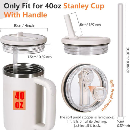 2 Pack 40 Oz Stanley Replacement Lid, Flip Straw Leak Proof Top Fit For Quencher, Spill Proof Design Tumbler Lid Replacement, Stanley Cup Lid Accessories (Light Pink 2 Pcs)