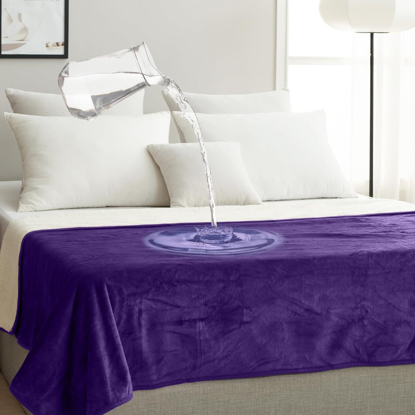 Waterproof Blanket for Bed, Couch & Sofa, Reversible Sherpa & Flannel Throw Blanket, Leakproof Soft Washable Furniture Protector for Pets & Home (Purple, 60"x80")