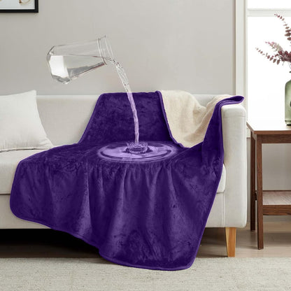 Waterproof Blanket for Bed, Couch & Sofa, Reversible Sherpa & Flannel Throw Blanket, Leakproof Soft Washable Furniture Protector for Pets & Home (Purple, 60"x80")
