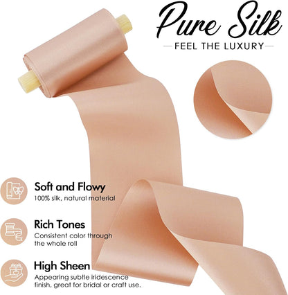 Peach Silk Ribbon - 2 Inch Silk Satin Ribbon, 5 Yards On Spool, Perfect for Crafts, Wedding Decor, Flower Bouquet, Bridal Shower Decor