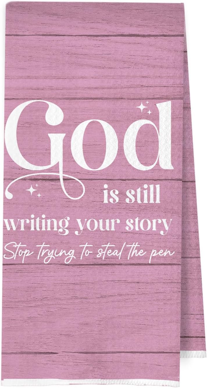 God is Still Writing Your Story - Girly Room Decor, Christian Gifts Waffle Decorative Dish Towels for Kitchen Prayer Room, Christian Gifts Hand Towel, Bible Tea Towel, 16x24 Inches- Pink