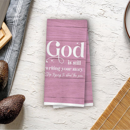 God is Still Writing Your Story - Girly Room Decor, Christian Gifts Waffle Decorative Dish Towels for Kitchen Prayer Room, Christian Gifts Hand Towel, Bible Tea Towel, 16x24 Inches- Pink