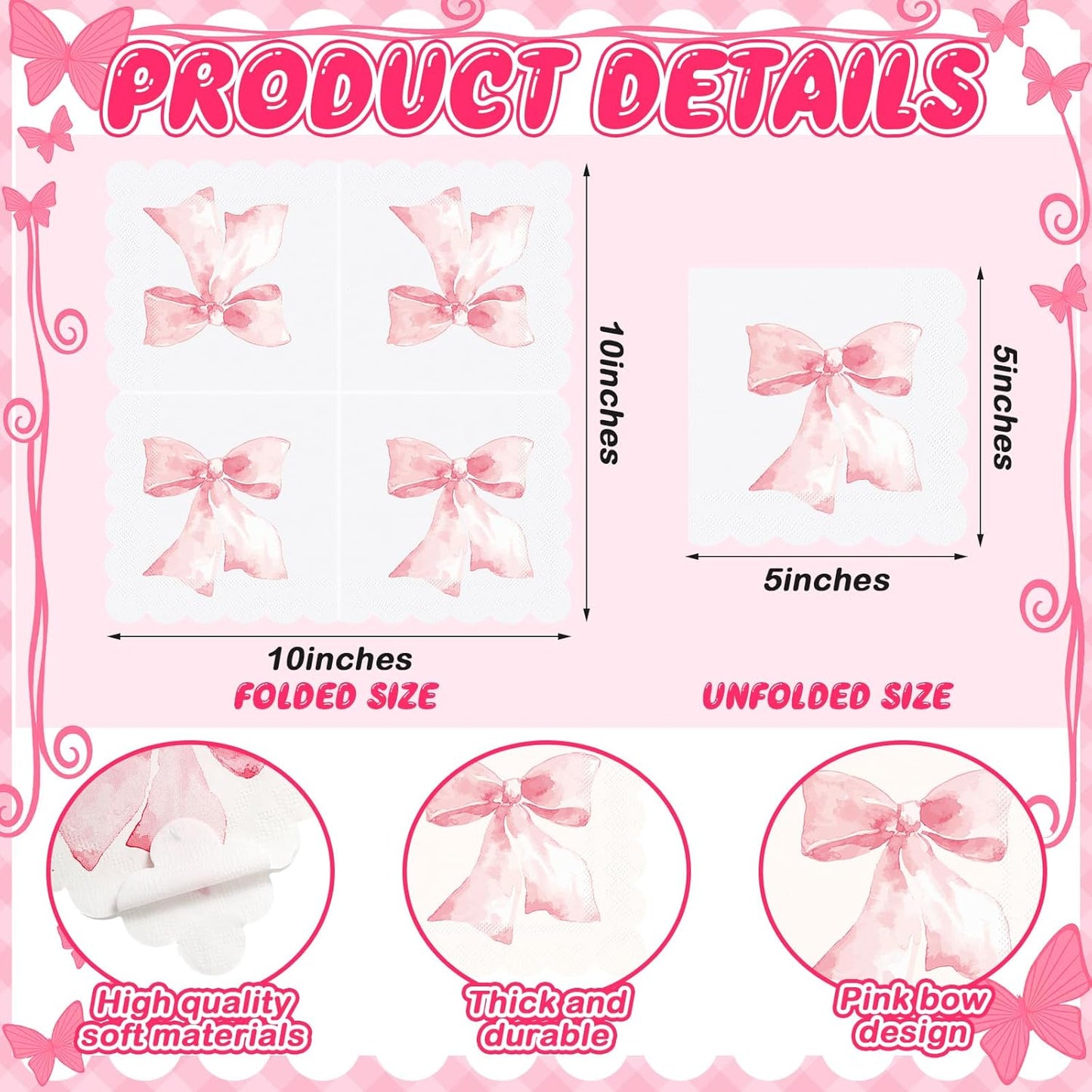 HunnmingRe 150 Pcs Pink Bow Napkins 3 Ply Coquette Disposable Paper Napkins Bow Decorative Party Supplies for Bachelorette Bridal Baby Shower Tea Wedding Birthday Party