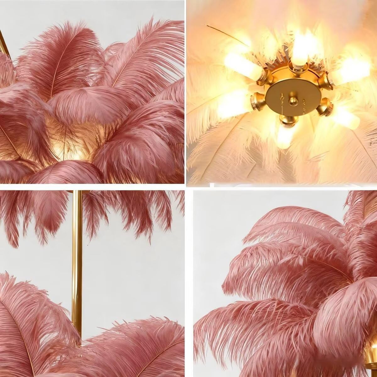 Feather Chandelier, Pink Fluffy Lampshade Modern LED Pendant Light 6-Lights 4500K, Naturel Feather Ceiling Light, for Living Room Bedroom Kids Room Home Creative Decor, φ-65cm