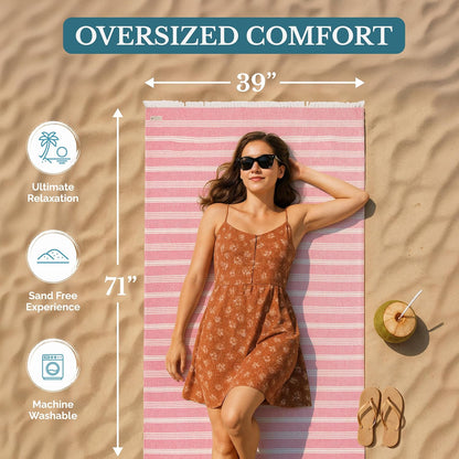Oversized Beach Towel, Lightweight Quick Dry Pool - Candy Pink