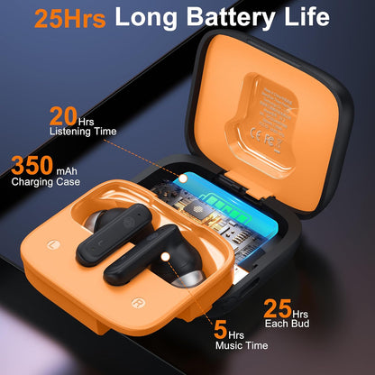 Wireless Earbuds Bluetooth 5.4 Headphones, Touch Screen, Call ENC Noise Cancelling, USB Charging Case for iPhone/Android, Black