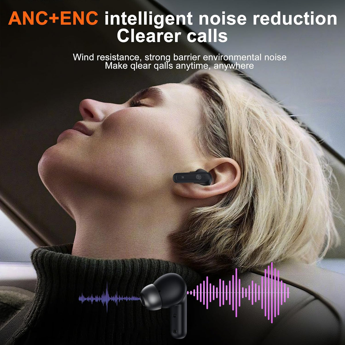 Wireless Earbuds Bluetooth 5.4 Headphones, Touch Screen, Call ENC Noise Cancelling, USB Charging Case for iPhone/Android, Black