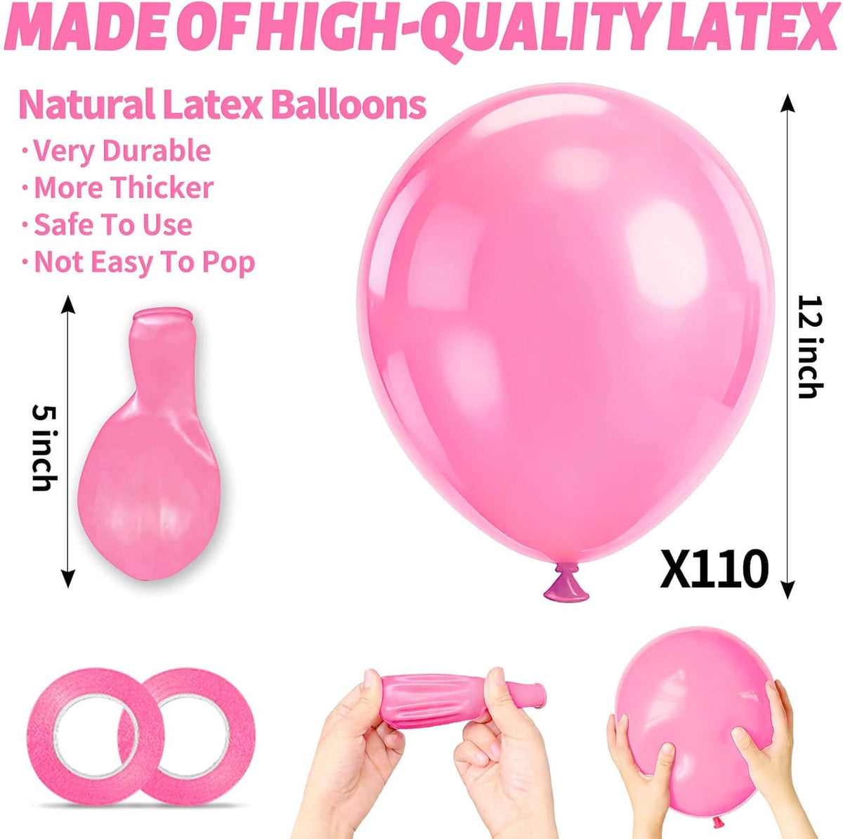 Pink Balloon 110pcs, Pink Latex Balloons12 inch for Birthday Valentine's Day Wedding(with 2 Ribbons)