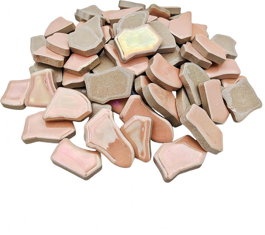 0.68"-1.53" Irregular Ceramic Mosaic Tiles,500g/1.1lb Ceramic Mosaic Tiles for Crafts,Ceramics Mosaic Pieces for Home Decoration or DIY Crafts,Mosaic Making Supplies (Iridescent Pearl Pink)