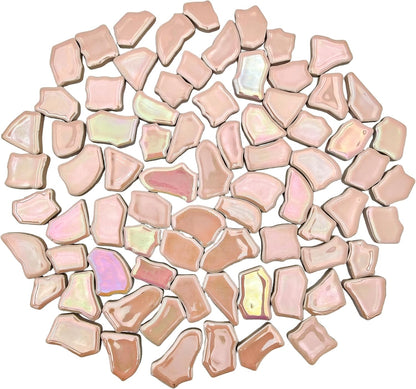 0.68"-1.53" Irregular Ceramic Mosaic Tiles,500g/1.1lb Ceramic Mosaic Tiles for Crafts,Ceramics Mosaic Pieces for Home Decoration or DIY Crafts,Mosaic Making Supplies (Iridescent Pearl Pink)