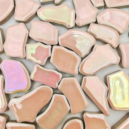 0.68"-1.53" Irregular Ceramic Mosaic Tiles,500g/1.1lb Ceramic Mosaic Tiles for Crafts,Ceramics Mosaic Pieces for Home Decoration or DIY Crafts,Mosaic Making Supplies (Iridescent Pearl Pink)