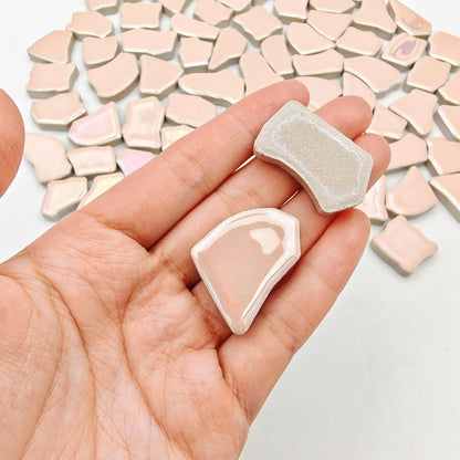 0.68"-1.53" Irregular Ceramic Mosaic Tiles,500g/1.1lb Ceramic Mosaic Tiles for Crafts,Ceramics Mosaic Pieces for Home Decoration or DIY Crafts,Mosaic Making Supplies (Iridescent Pearl Pink)