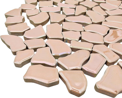 0.68"-1.53" Irregular Ceramic Mosaic Tiles,500g/1.1lb Ceramic Mosaic Tiles for Crafts,Ceramics Mosaic Pieces for Home Decoration or DIY Crafts,Mosaic Making Supplies (Iridescent Pearl Pink)
