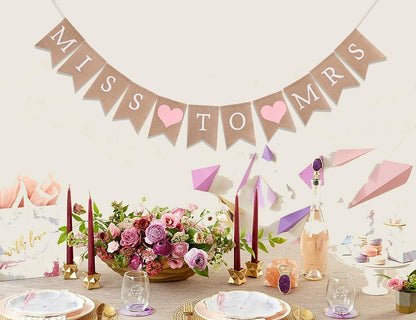Miss to Mrs Burlap Banner - Pink Bridal Shower Decorations, Engagement Banner, Bachelorette Party Supplies