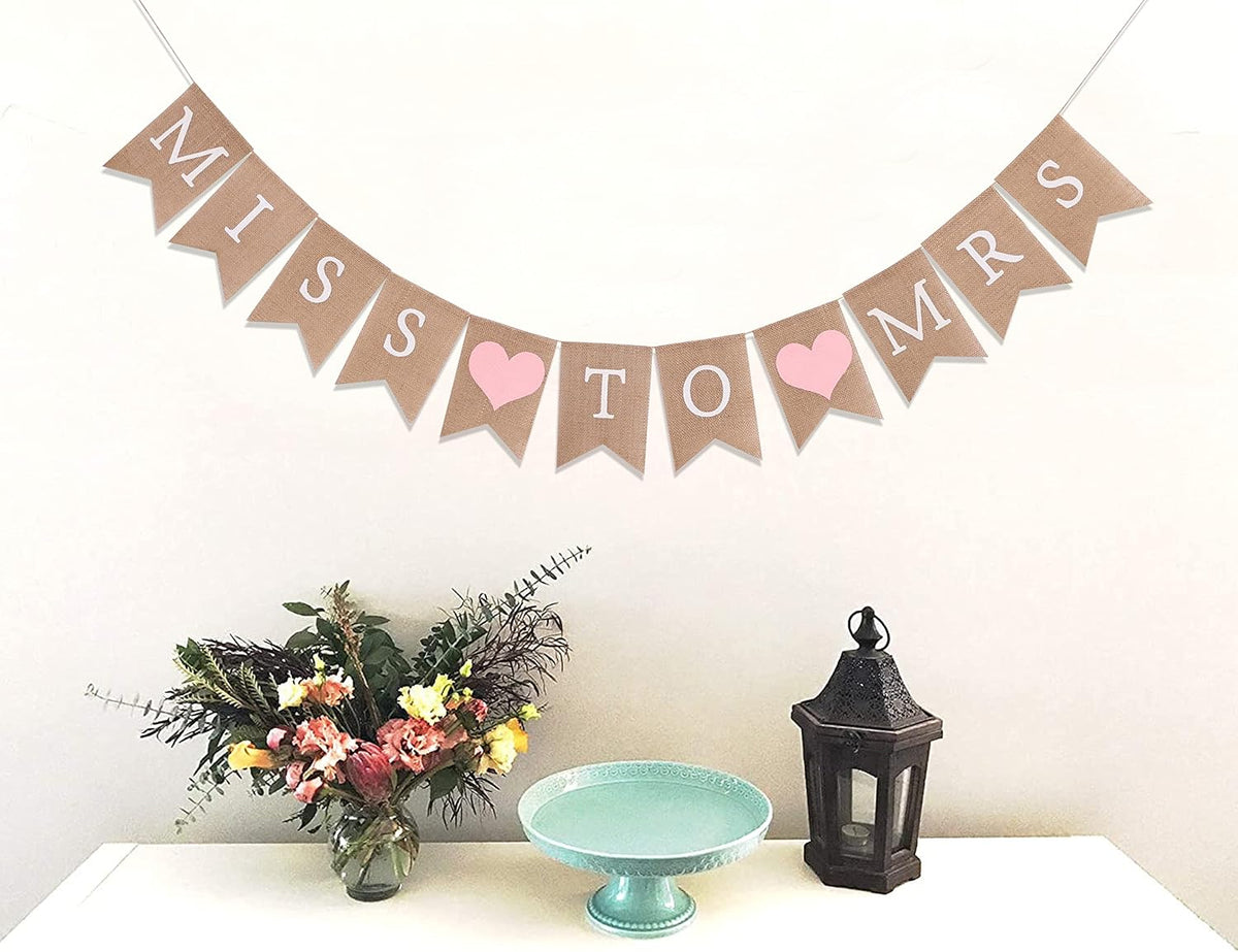 Miss to Mrs Burlap Banner - Pink Bridal Shower Decorations, Engagement Banner, Bachelorette Party Supplies