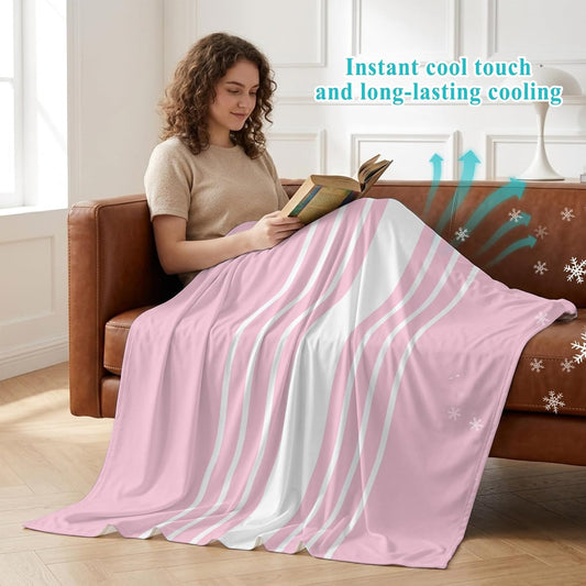 40"x60" Lap Cooling Blanket Pink Stripes Ice Silk Lightweight Breathable Soft Summer Blanket for Hot Sleepers Couch Bed Sofa Camping Spring Summer
