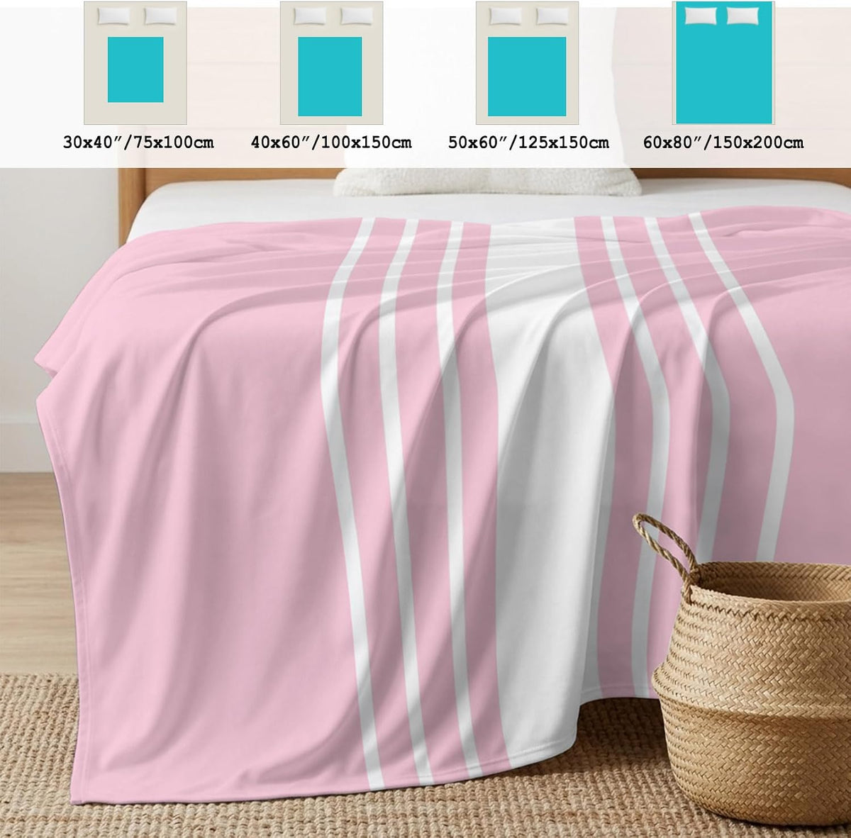 40"x60" Lap Cooling Blanket Pink Stripes Ice Silk Lightweight Breathable Soft Summer Blanket for Hot Sleepers Couch Bed Sofa Camping Spring Summer