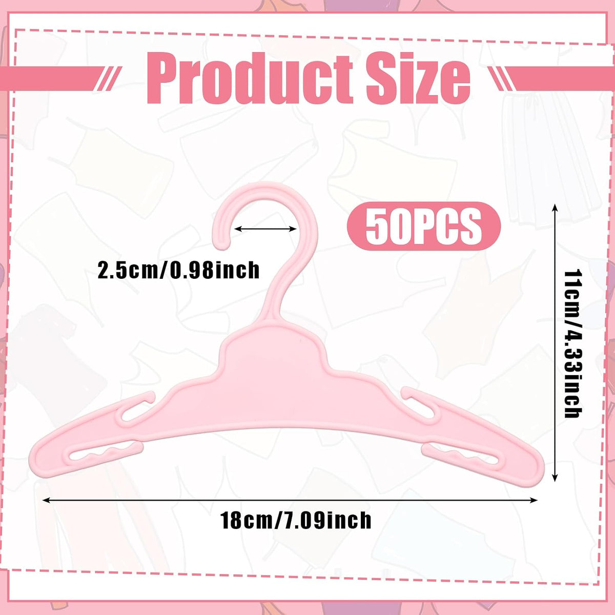 50 Pcs Pink Doll Clothes Hangers for 18 Inch Dolls