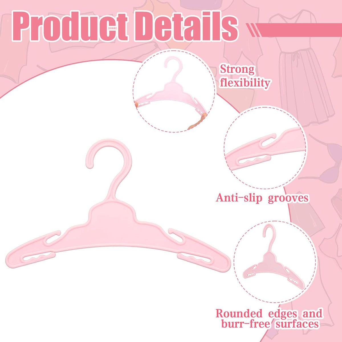 50 Pcs Pink Doll Clothes Hangers for 18 Inch Dolls