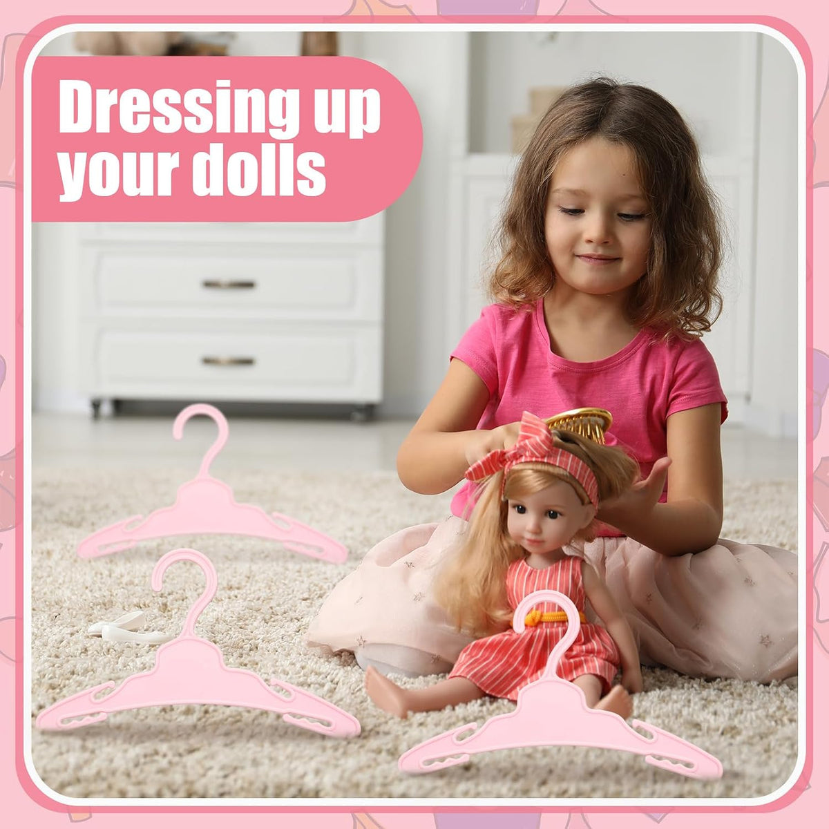50 Pcs Pink Doll Clothes Hangers for 18 Inch Dolls