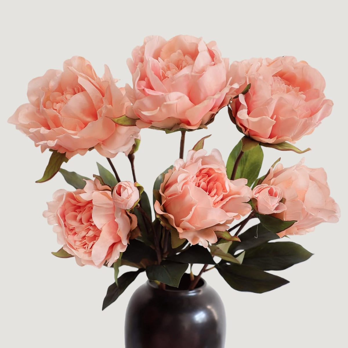 KBREE Real Touch Peonies Artificial Flowers, 25.2" Real Touch Latex Coated Flowers, 3 Peony Stems with 6 Large Blooms, Lifelike Peonies for Vase, Wedding Bouquet DIY & Home Decor (Coral Pink)
