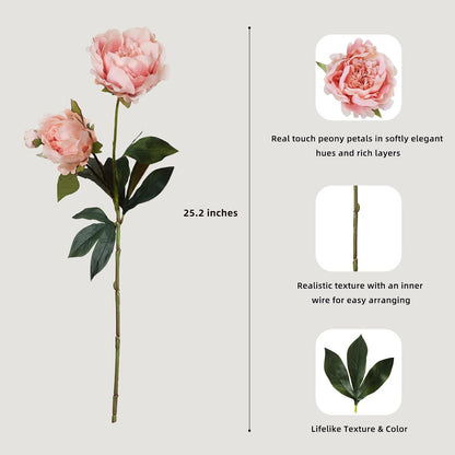 KBREE Real Touch Peonies Artificial Flowers, 25.2" Real Touch Latex Coated Flowers, 3 Peony Stems with 6 Large Blooms, Lifelike Peonies for Vase, Wedding Bouquet DIY & Home Decor (Coral Pink)