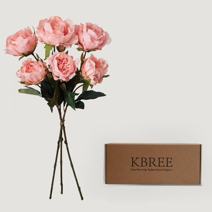 KBREE Real Touch Peonies Artificial Flowers, 25.2" Real Touch Latex Coated Flowers, 3 Peony Stems with 6 Large Blooms, Lifelike Peonies for Vase, Wedding Bouquet DIY & Home Decor (Coral Pink)