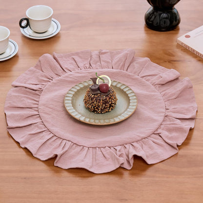 15 Inch Boho Pink Cotton Placemats Set of 4, Round Ruffles Place Mats Washable Table Mats for Kitchen Dining Party Table Decor (Pink,Diameter 15")