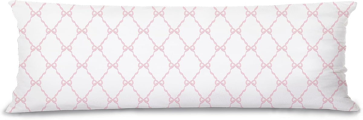 Coquette Preppy Pink Bow 20x54 Body Pillow Cover Case, Pink Coquette Room Decor, Preppy Room Dorm Decor, Girly Ribbon Grid Decorative Long Hug Pillow Cases for Bed Couch