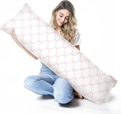 Coquette Preppy Pink Bow 20x54 Body Pillow Cover Case, Pink Coquette Room Decor, Preppy Room Dorm Decor, Girly Ribbon Grid Decorative Long Hug Pillow Cases for Bed Couch