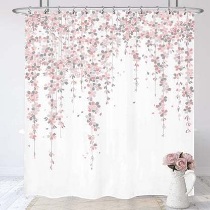 Grey Pink Floral Shower Curtain 72x72 Dusty Rose Cherry Bathroom Decor
