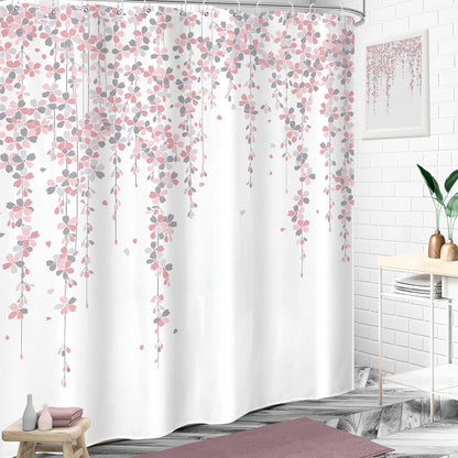 Grey Pink Floral Shower Curtain 72x72 Dusty Rose Cherry Bathroom Decor