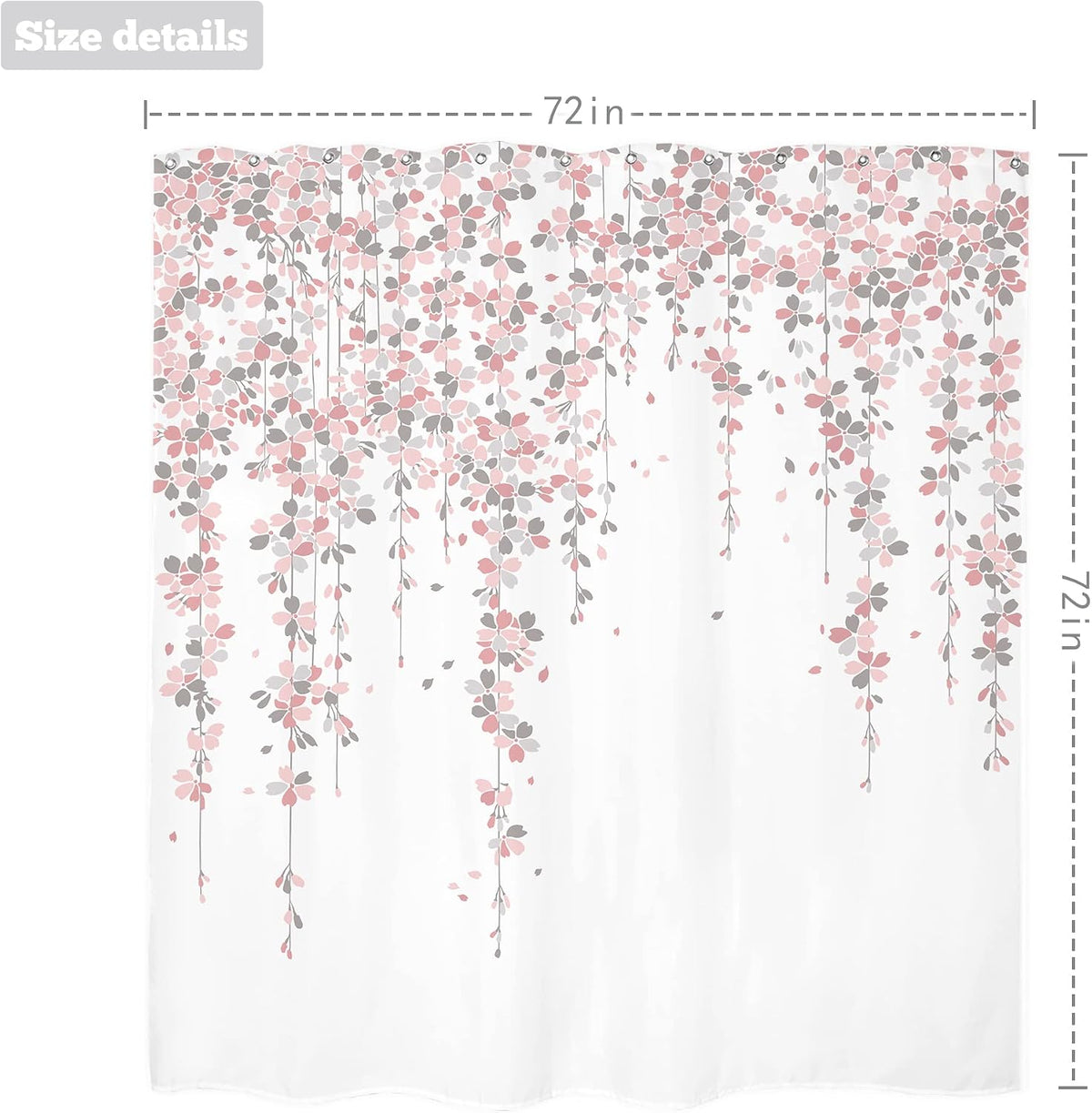 Grey Pink Floral Shower Curtain 72x72 Dusty Rose Cherry Bathroom Decor