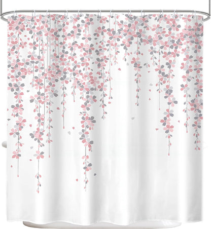 Grey Pink Floral Shower Curtain 72x72 Dusty Rose Cherry Bathroom Decor