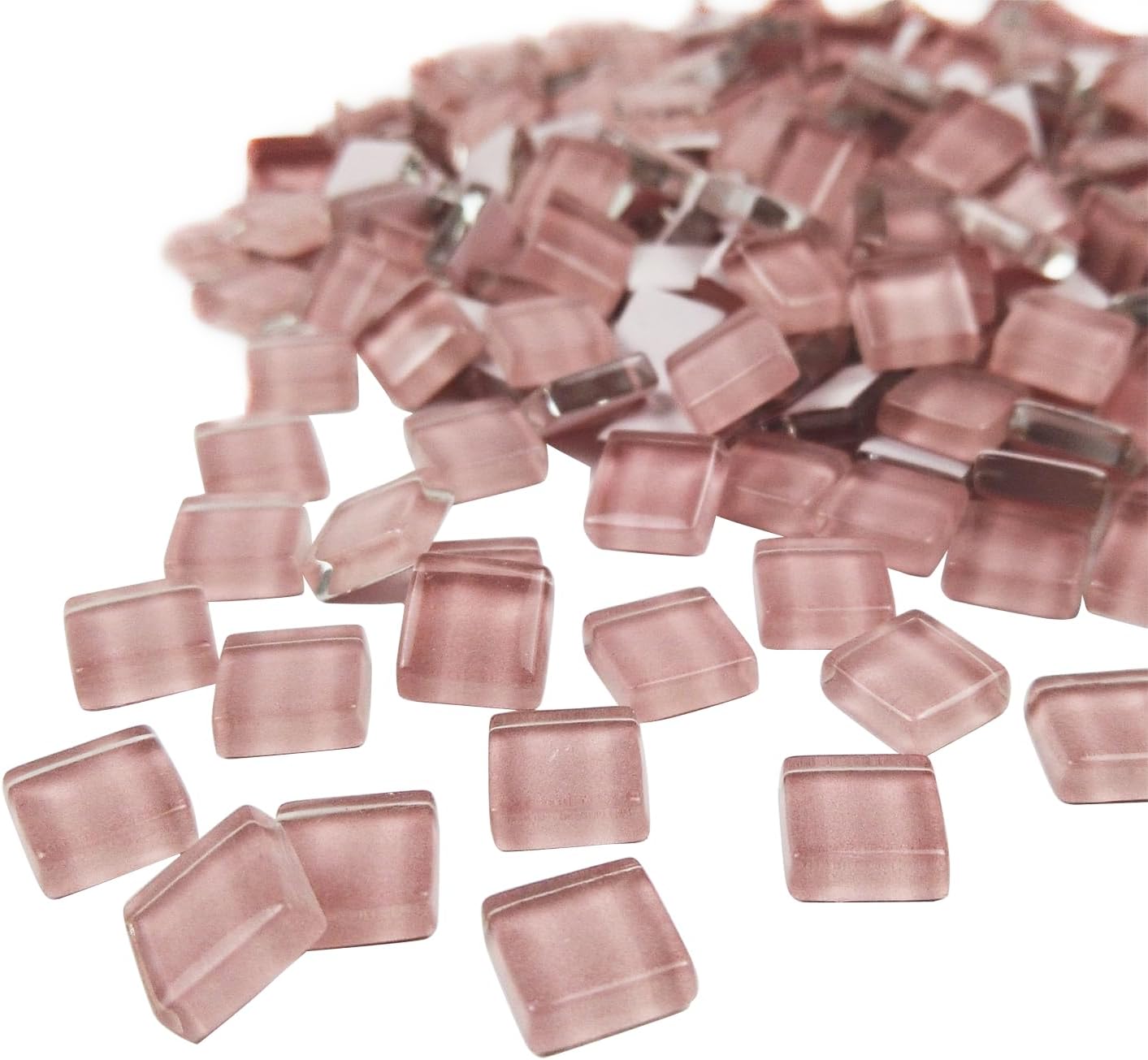Mosaic Tiles, Bulk Glass Mosaic Pieces, 1x1cm Square Sparkling Tiles, Mosaic Kits Glass Mosaic Tiles for Crafts DIY Art, Frames, Vases Filler, Home Decor, 410g/14.5oz (Pink)