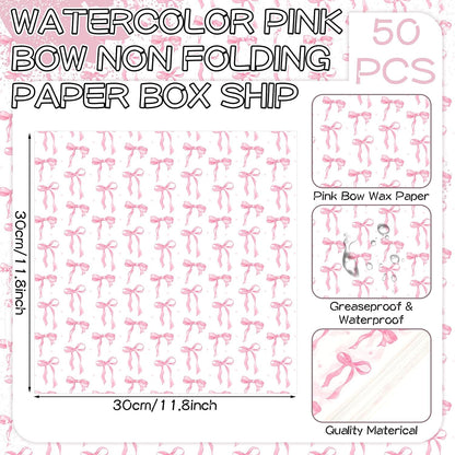 100 Pcs Coquette Bow Paper Food Trays Bulk Bow Party Supplies Birthday Decor Disposable Food Boat Trays with Wax Paper Sheet Wrapping for Wedding Bridal Party Supplies(Pink)