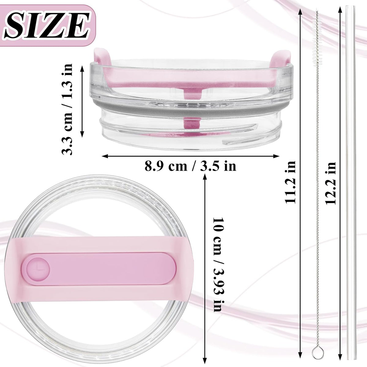 40oz Tumbler Lid Compatible for Stanley, 2 Pack Replacement Tumbler Lids Fit for Stanley Quencher 2.0 Tumbler 40 OZ, with Straws and Cleaning Brush (Light Pink)