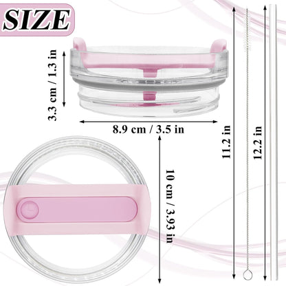 40oz Tumbler Lid Compatible for Stanley, 2 Pack Replacement Tumbler Lids Fit for Stanley Quencher 2.0 Tumbler 40 OZ, with Straws and Cleaning Brush (Light Pink)