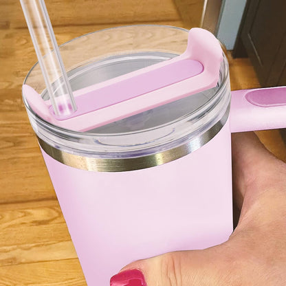 40oz Tumbler Lid Compatible for Stanley, 2 Pack Replacement Tumbler Lids Fit for Stanley Quencher 2.0 Tumbler 40 OZ, with Straws and Cleaning Brush (Light Pink)