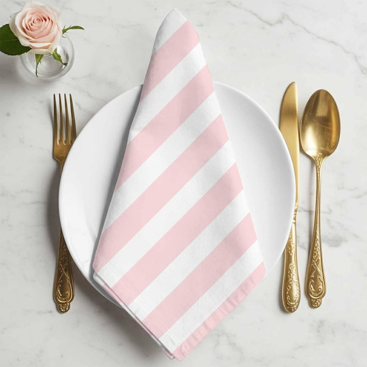 Cloth Napkins 20 x 20 Inch Pink Stripes Soft Absorbent Dinner Napkins Pink White Vertical Striped Washable Reusable Kitchen Napkin Sets for Parties Wedding Restaurant Hotel