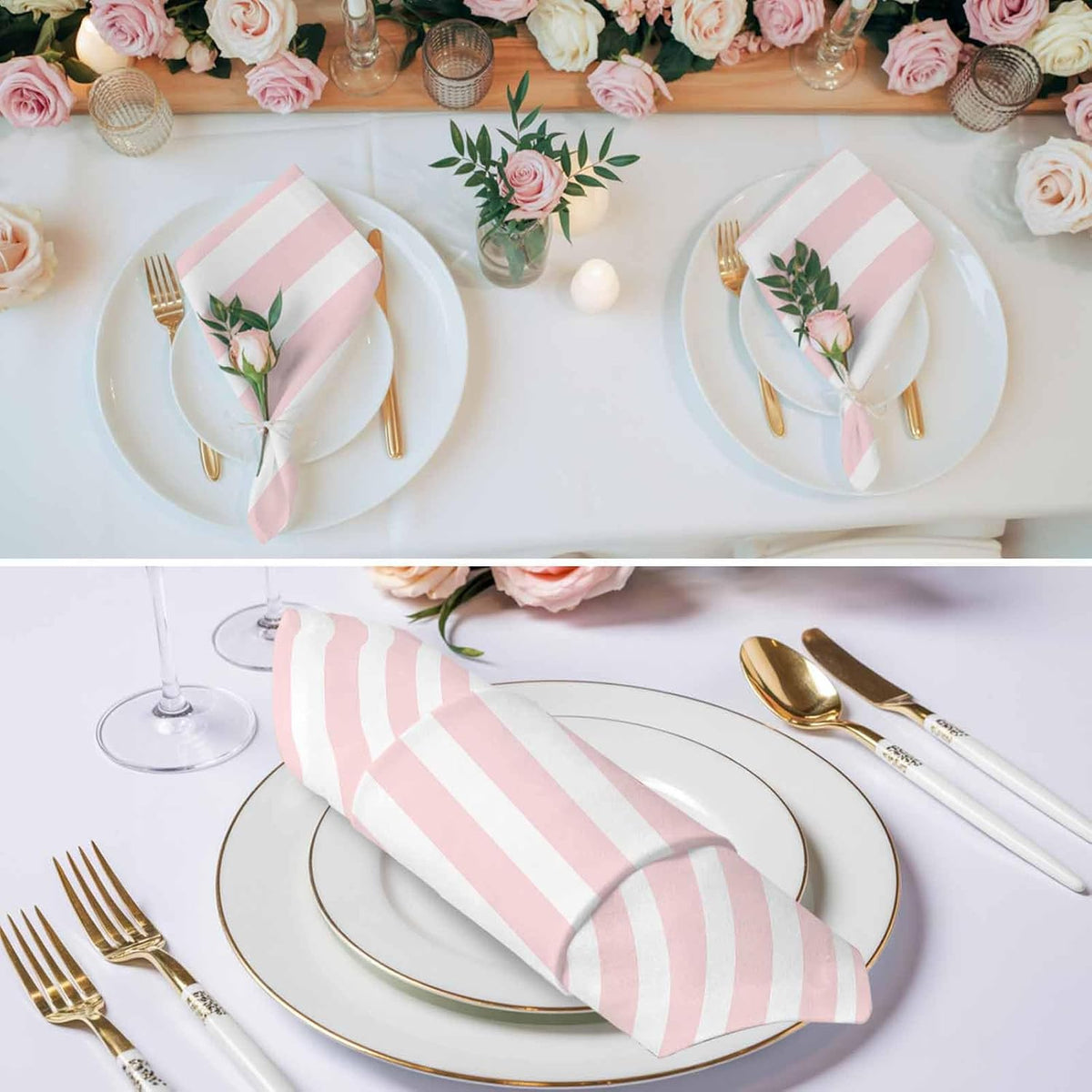 Cloth Napkins 20 x 20 Inch Pink Stripes Soft Absorbent Dinner Napkins Pink White Vertical Striped Washable Reusable Kitchen Napkin Sets for Parties Wedding Restaurant Hotel
