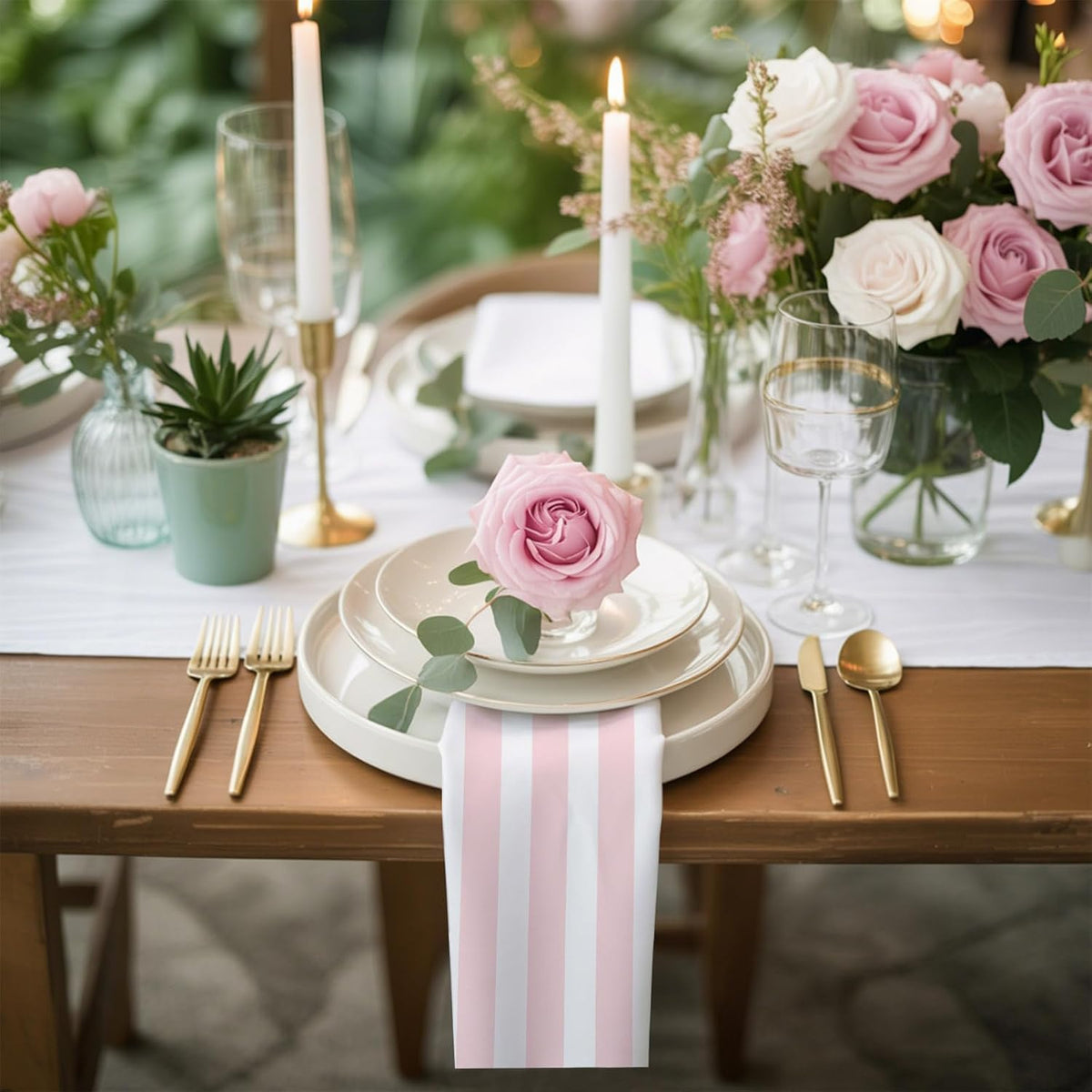 Cloth Napkins 20 x 20 Inch Pink Stripes Soft Absorbent Dinner Napkins Pink White Vertical Striped Washable Reusable Kitchen Napkin Sets for Parties Wedding Restaurant Hotel