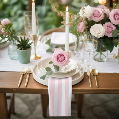 Cloth Napkins 20 x 20 Inch Pink Stripes Soft Absorbent Dinner Napkins Pink White Vertical Striped Washable Reusable Kitchen Napkin Sets for Parties Wedding Restaurant Hotel