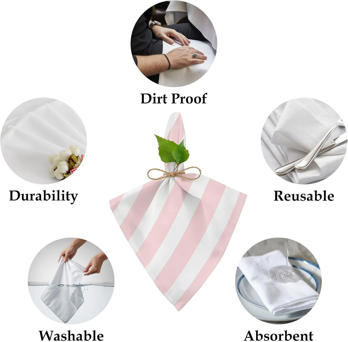 Cloth Napkins 20 x 20 Inch Pink Stripes Soft Absorbent Dinner Napkins Pink White Vertical Striped Washable Reusable Kitchen Napkin Sets for Parties Wedding Restaurant Hotel