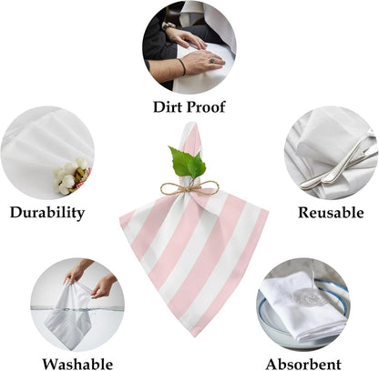 Cloth Napkins 20 x 20 Inch Pink Stripes Soft Absorbent Dinner Napkins Pink White Vertical Striped Washable Reusable Kitchen Napkin Sets for Parties Wedding Restaurant Hotel