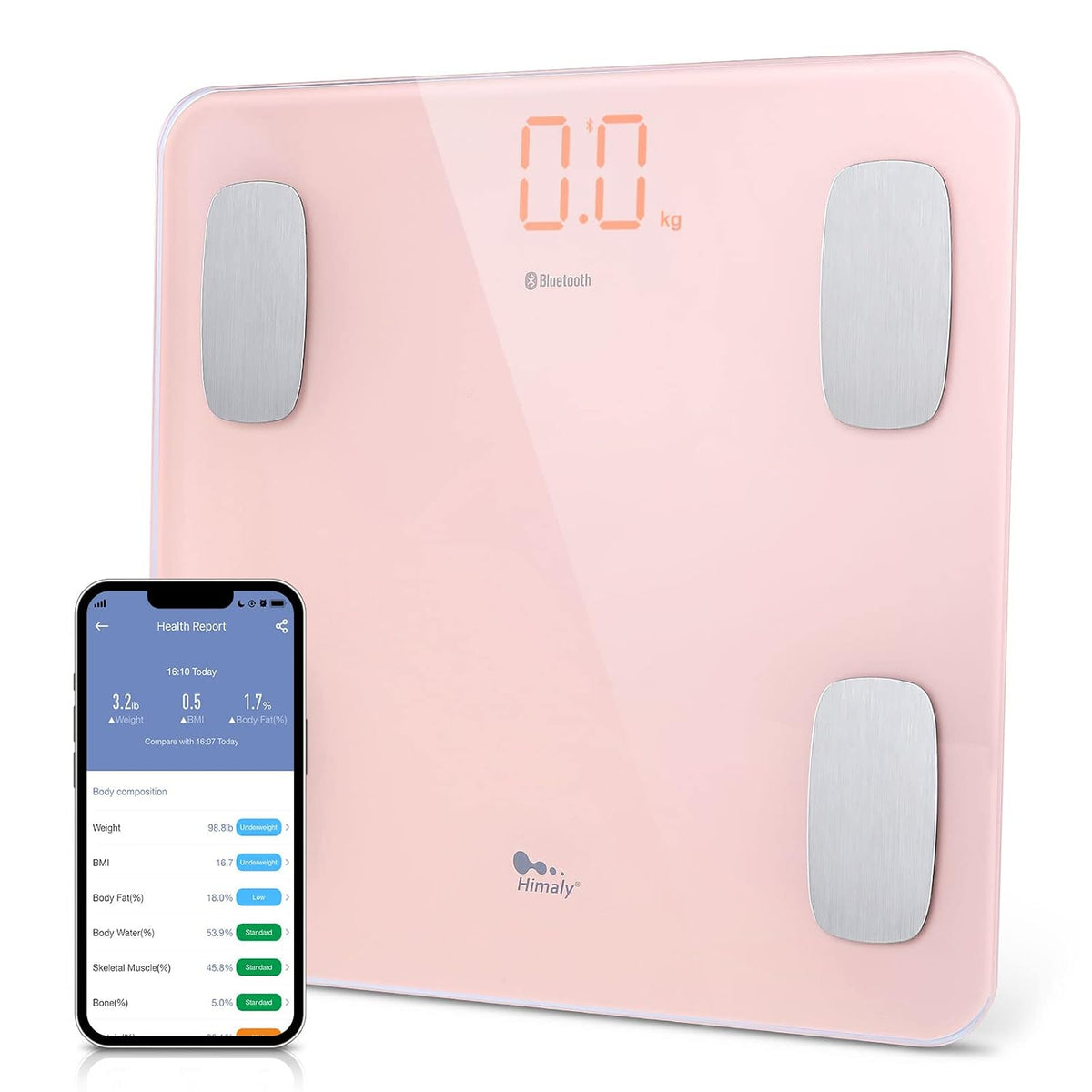 Smart Body Weight Fat Scale with App, Wireless Bluetooth (Pink)
